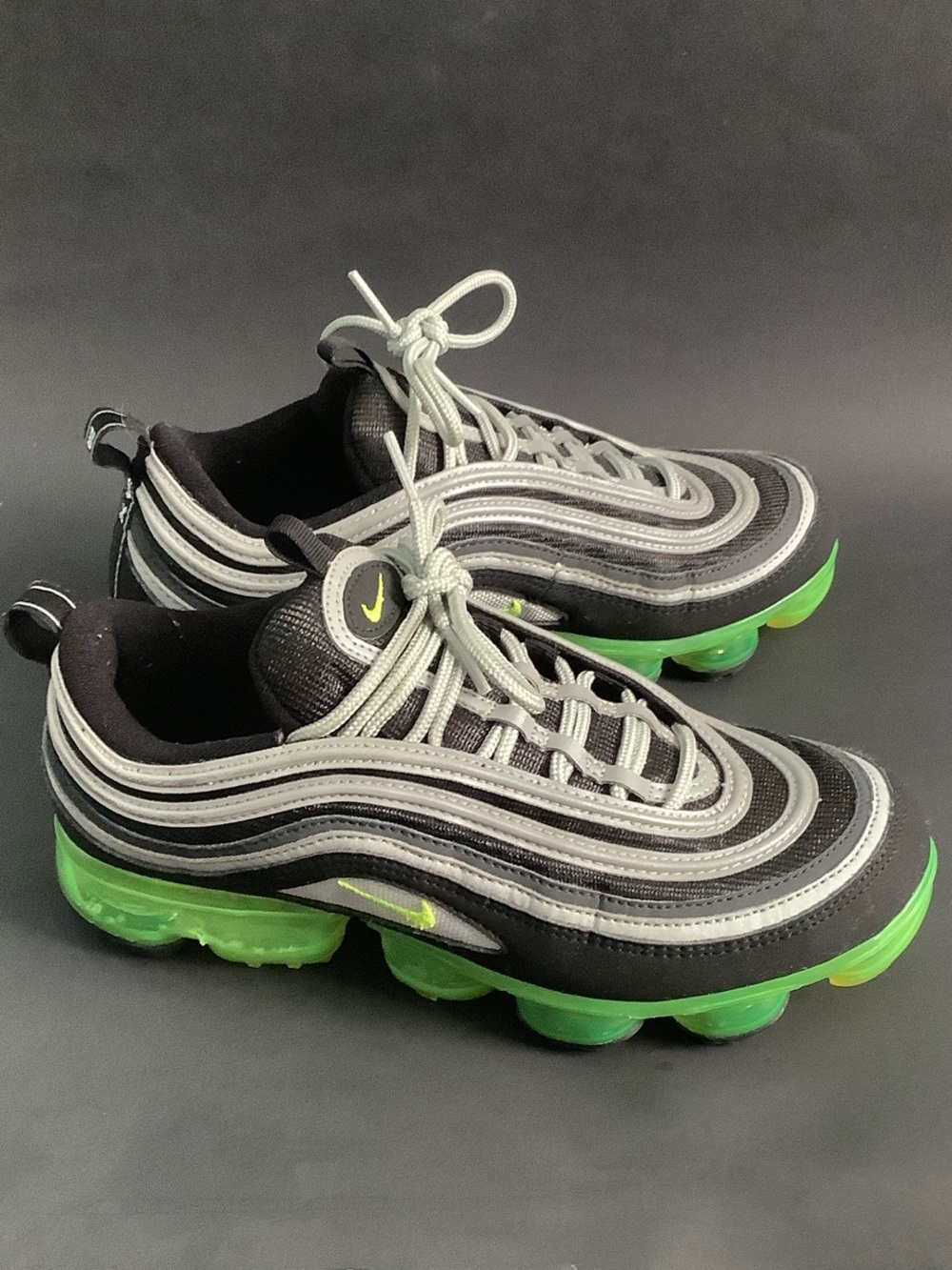 Nike Black, Gray & Green VaporMax-Style Running Shoes Size: 6.5Y